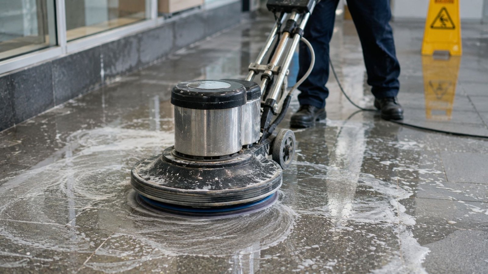 5S Clean Up commercial cleaning crew working in an office facility